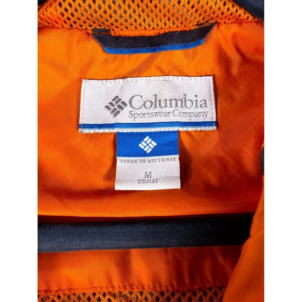Columbia Sportswear Windbreaker Jacket Youth Medium 10/12 Orange Gray Hooded